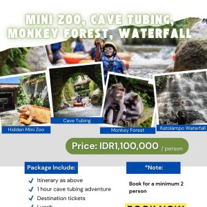 Bali Combination Package 10 Mini Zoo_Cave Tubing_Monkey Forest_Waterfall_Bali
